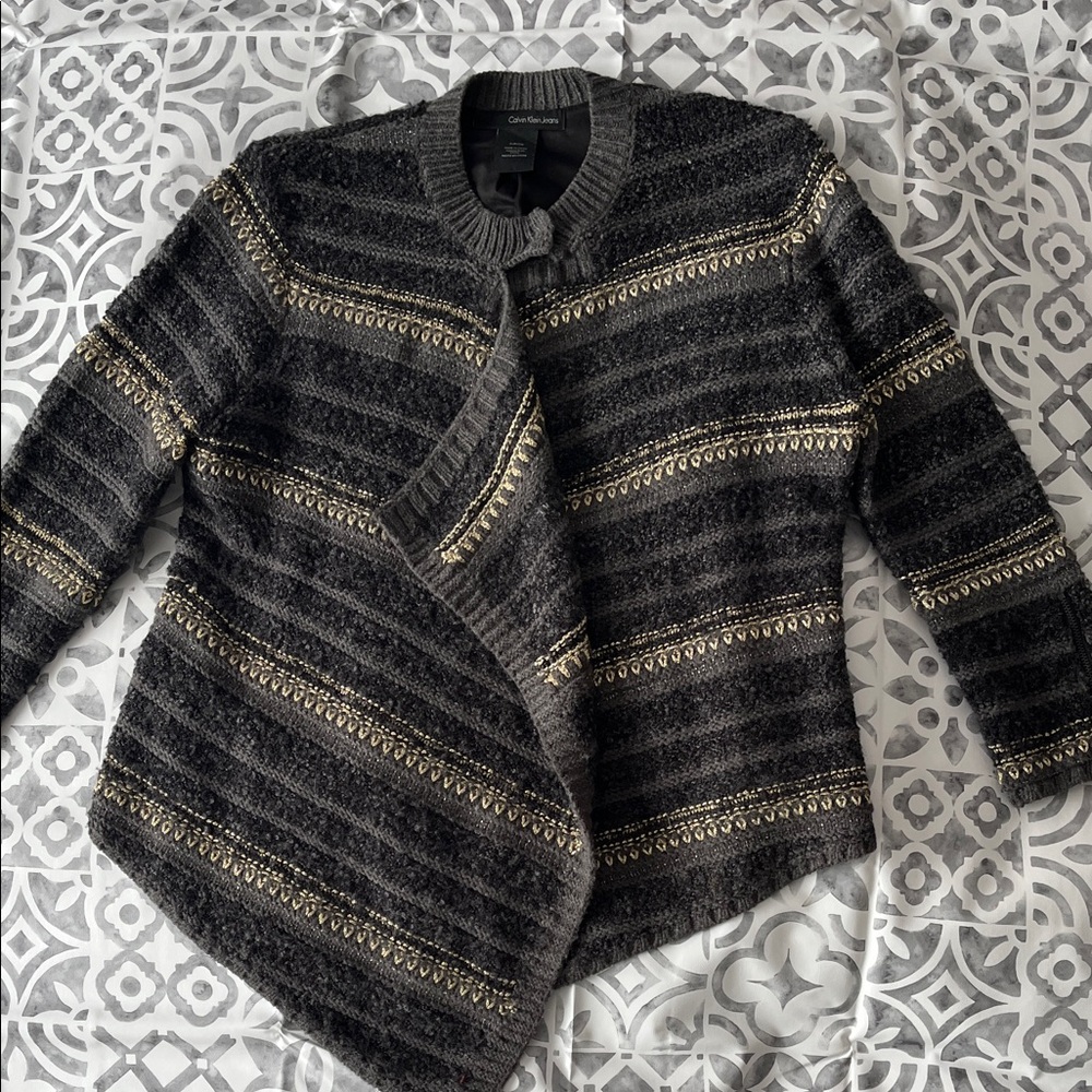 Calvin Klein Jeans Elegant Gray and Gold Women's Sweater